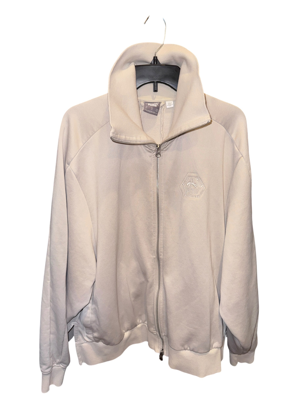 Puma Track Jacket Beige Zip Up Embroidered Logo Mens XL